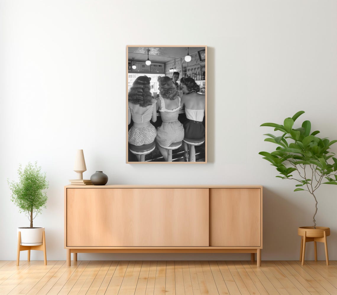 Women Drinking At Bar Wall Art Black And White Print Three Friends Vintage Poster Retro Wall Decor Alcohol Art Bar Cart Print - Image 2