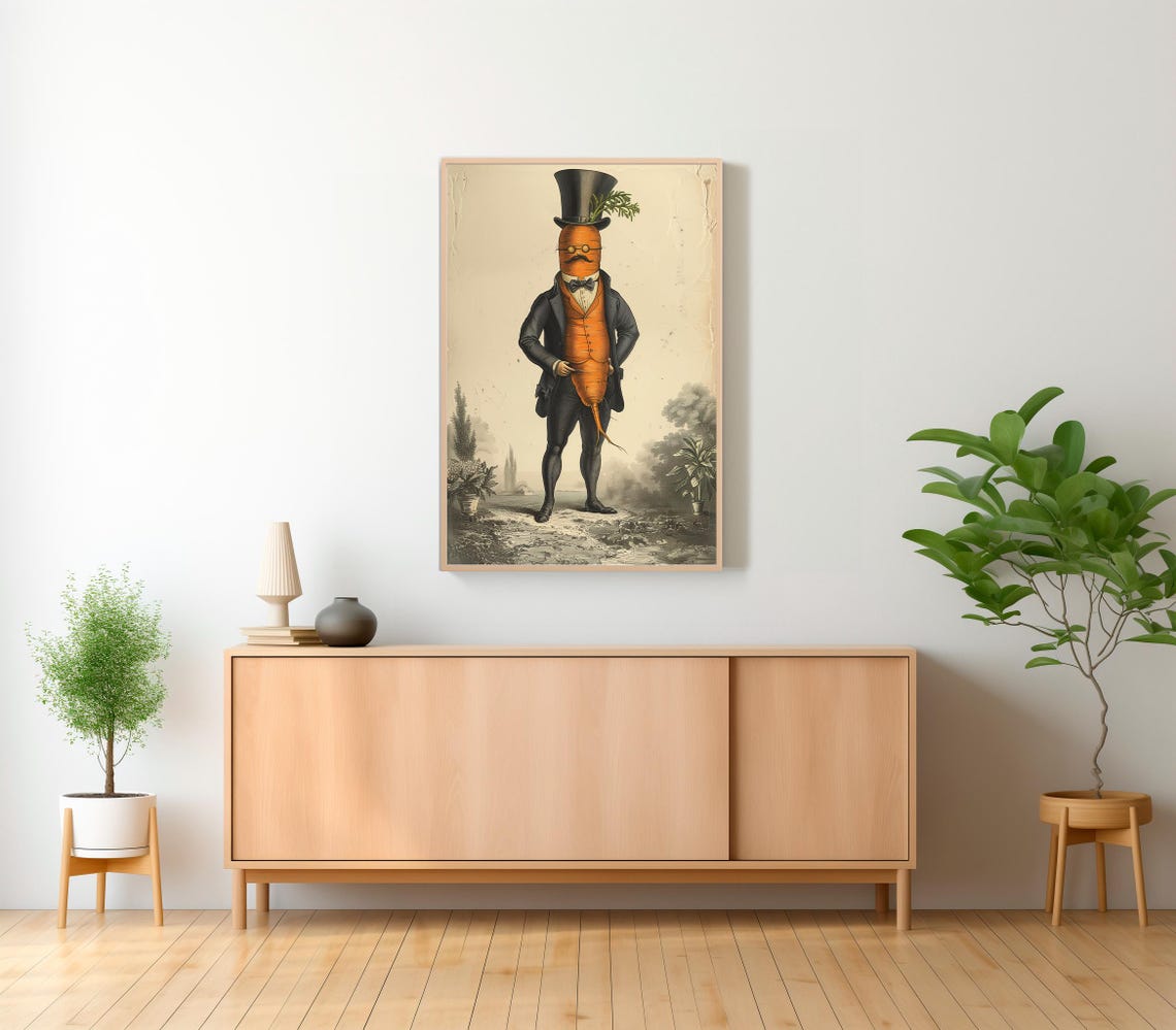Dapper Carrot Gentleman Top Hat Vintage Humor Kitchen Poster - Image 2