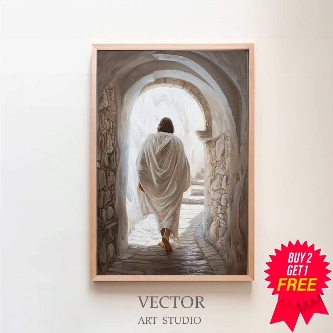 He Is Risen Jesus Walking Through A Stone Archway Easter Poster