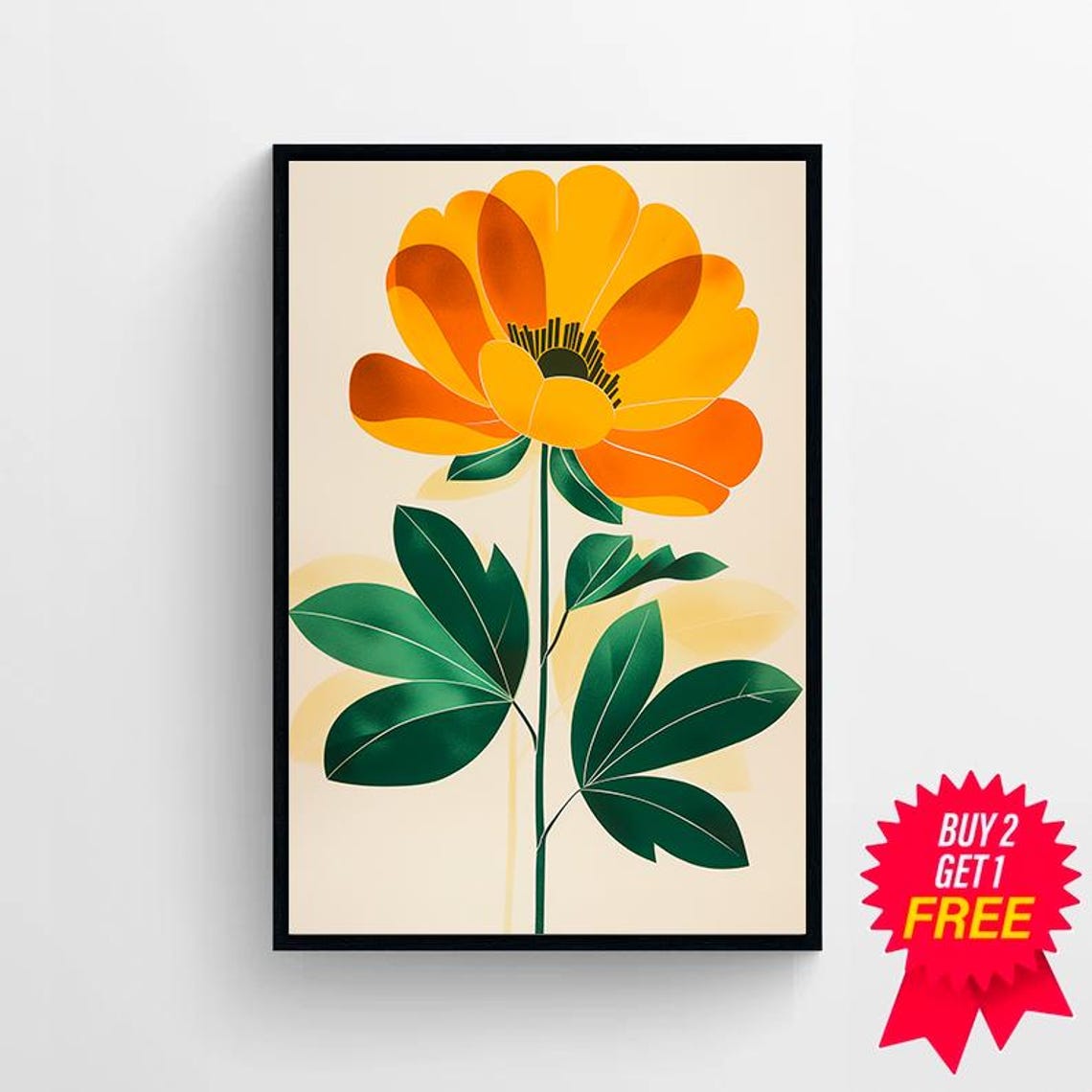 Vibrant Orange Marigold Bloom Boho Botanical Cream Art Poster - Image 4