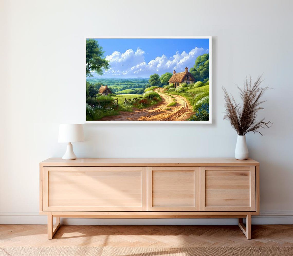 Thatched Cottages on a Bright Summer Day with Winding Road Poster - Image 2