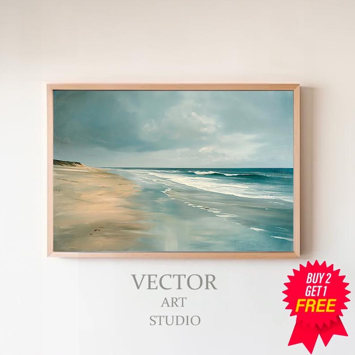 Turquoise Ocean Waves on a Sunny Beach Shoreline Oil Painting Poster