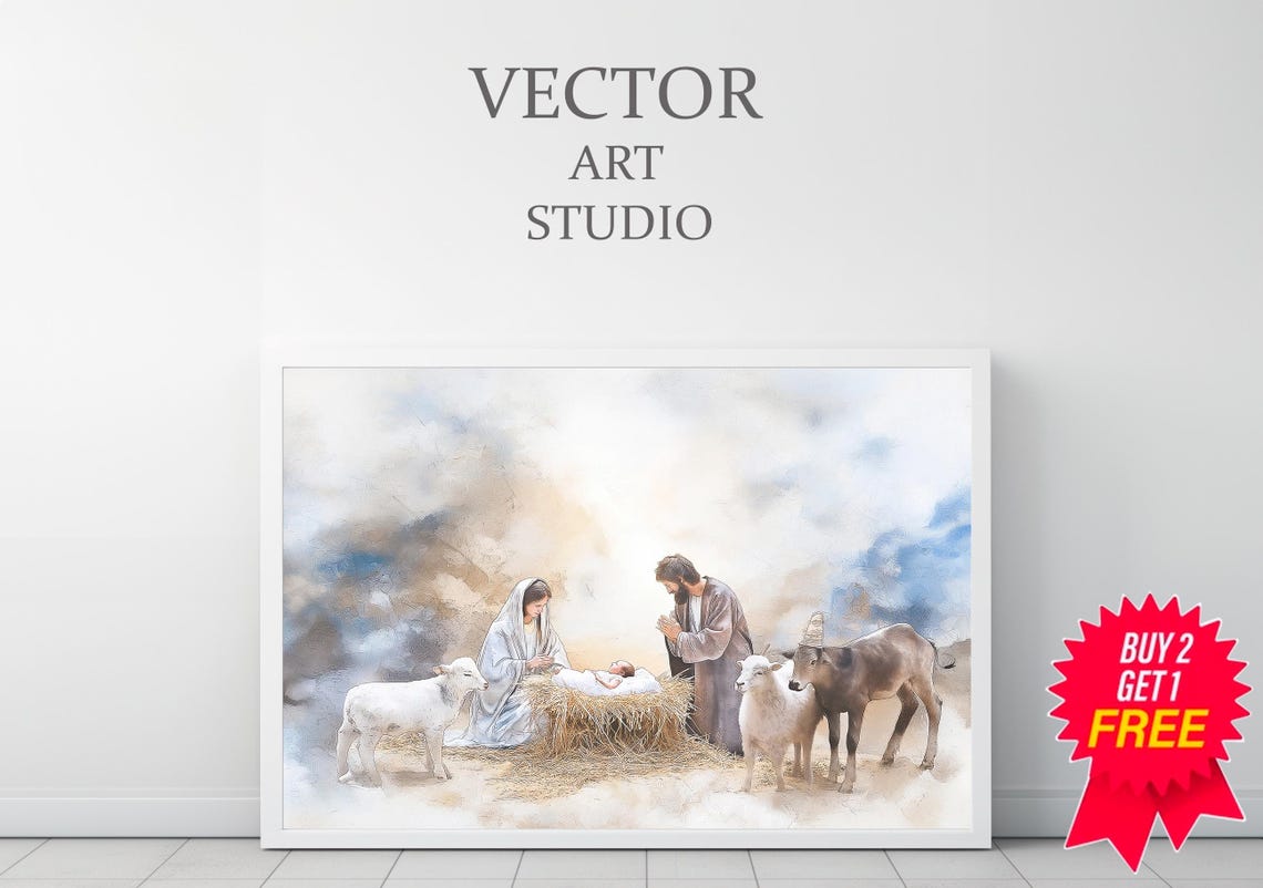 Soft Watercolor Nativity Scene Birth of Jesus Christmas Poster - Image 3