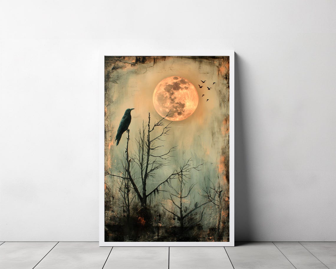 Full Moon Raven in Dead Trees Spooky Halloween Night Scene Poster - Image 3
