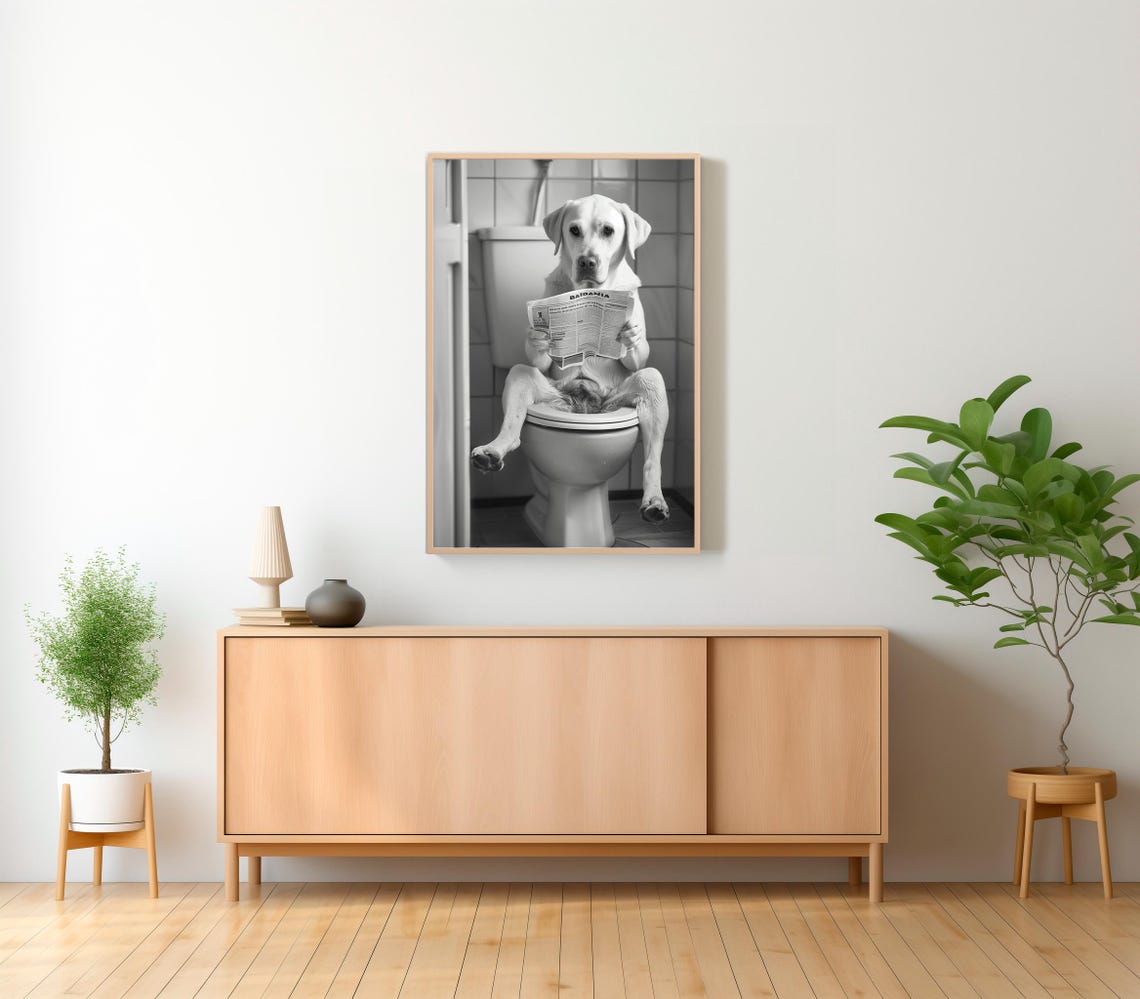 Labrador Retriever Reading Newspaper Toilet Funny Dog Photo Poster - Image 2