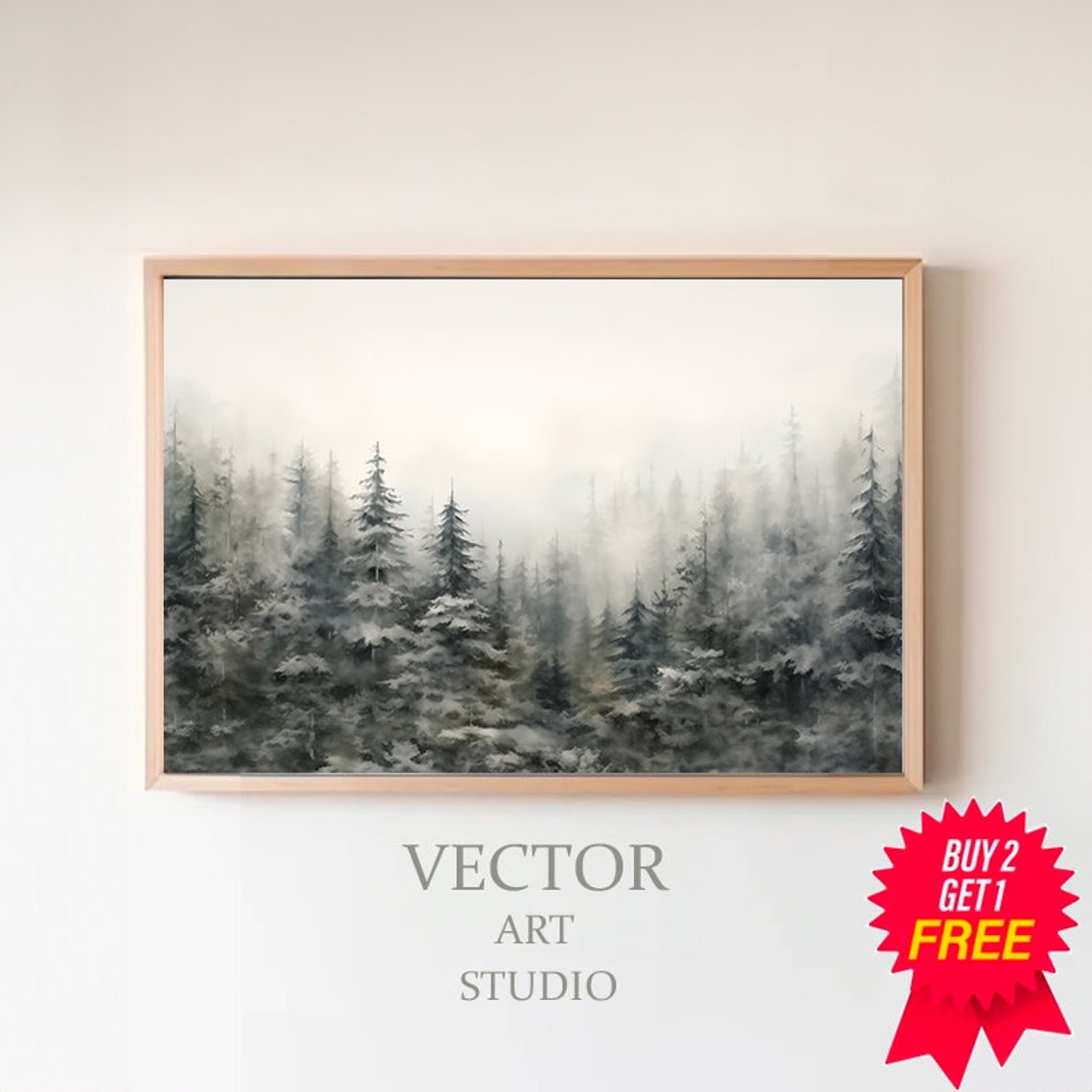 Moody Winter Forest Landscape Frame Tv Art Evergreen Trees Oil Painting Christmas Decor Rustic Vintage Christmas Screensaver
