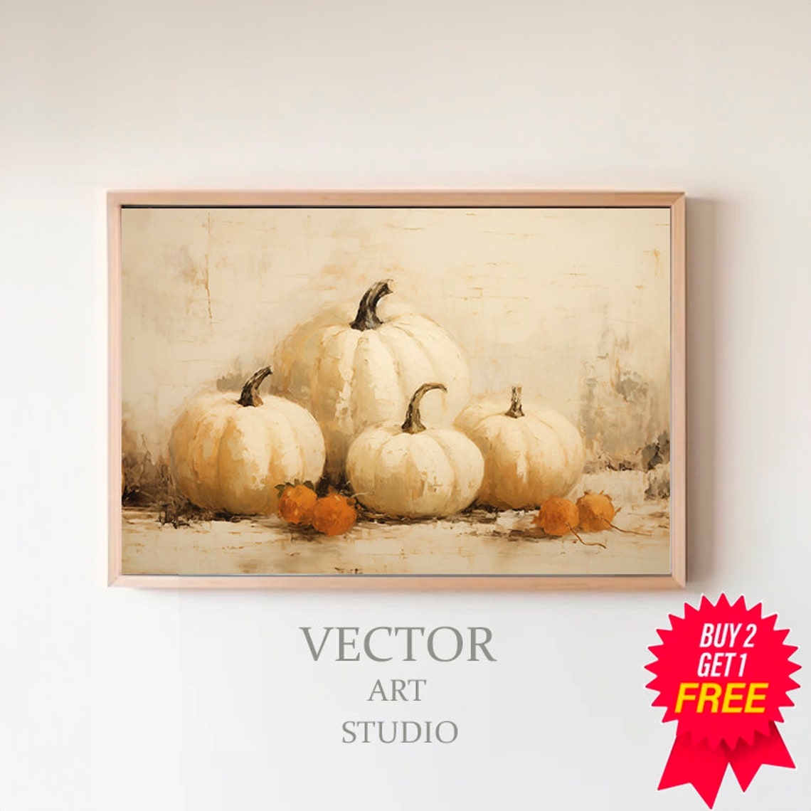 White Pumpkins with Persimmons Rustic Fall Still Life Wall Poster