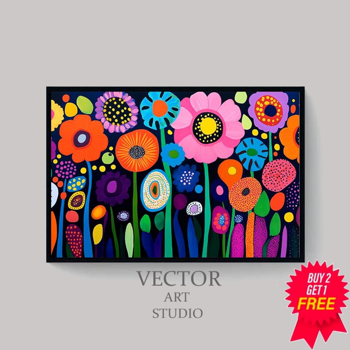 Colorful Folk Art Flower Garden Kusama Style Bold Floral Poster - Image 4