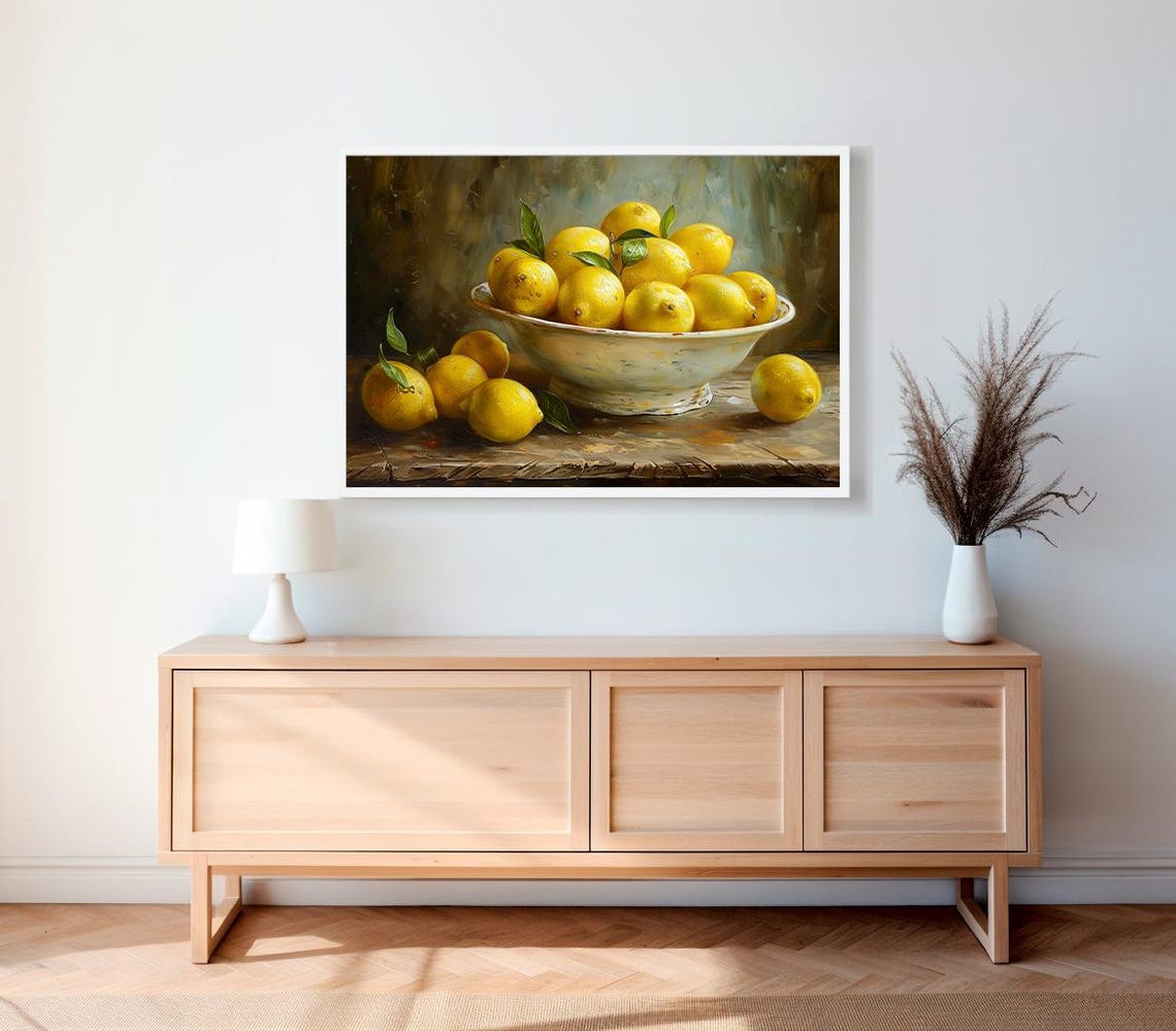 Bowl of Fresh Lemons on a Rustic Table Classic Still Life Art Poster - Image 2