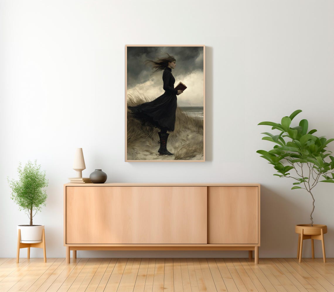 Moody Girl With Books Vintage Art Dark Academia Prints - Image 2