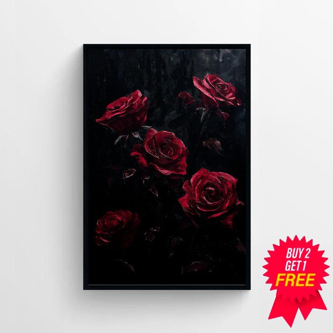Moody Red Roses on a Black Background Gothic Dark Floral Wall Art - Image 4