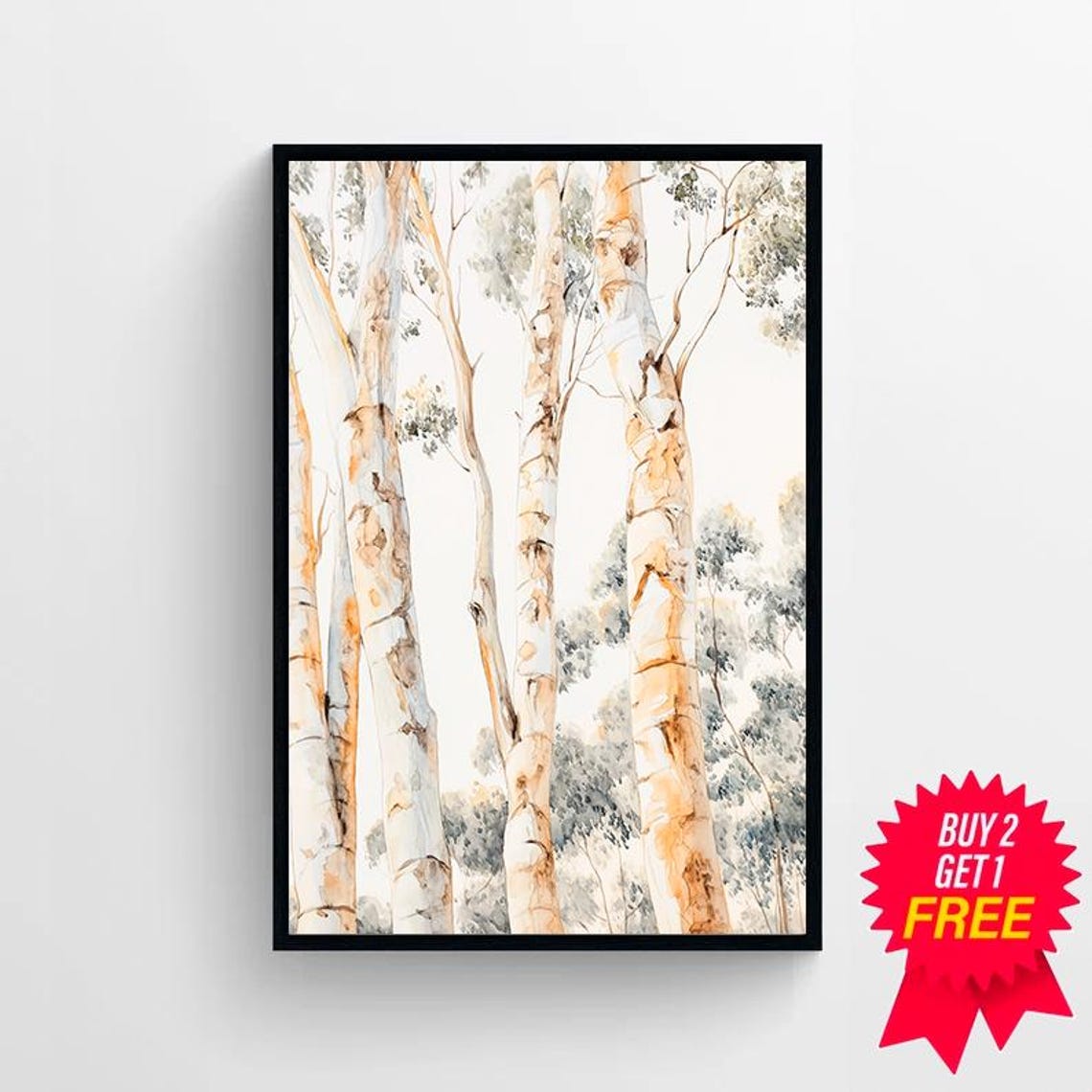 Australian Eucalyptus Tree Trunks Soft Watercolor Forest Poster - Image 4