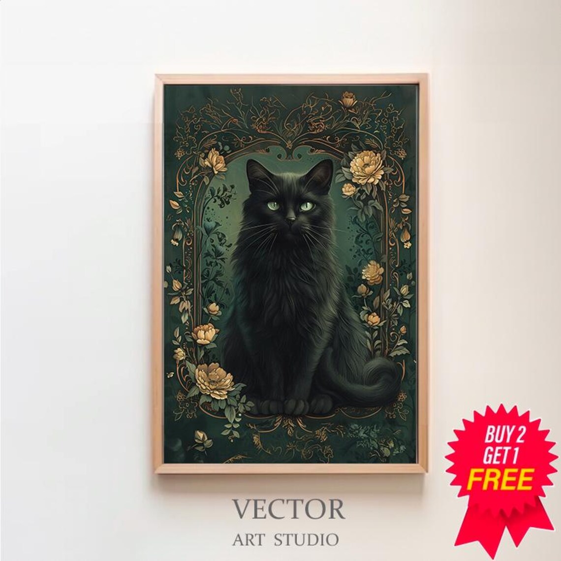 William Morris-Inspired Cat Portrait Art Print