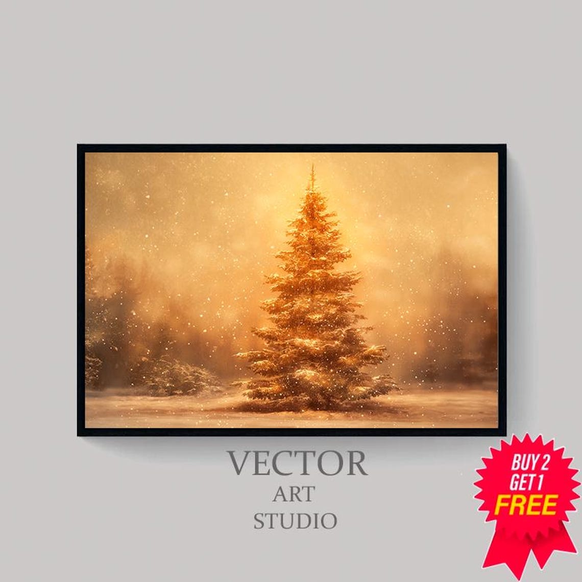 Glowing Golden Snowy Evergreen Tree Sunset Winter Scene Poster - Image 4