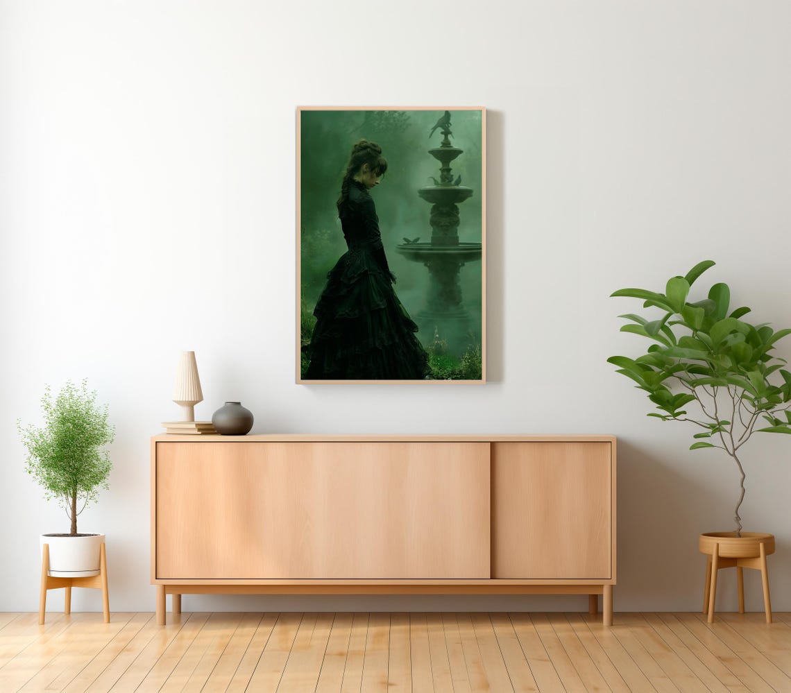 Victorian Lady By The Fountain Print Vintage Poster Art Poster Print Gothic Victorian Dark Academia - Image 2