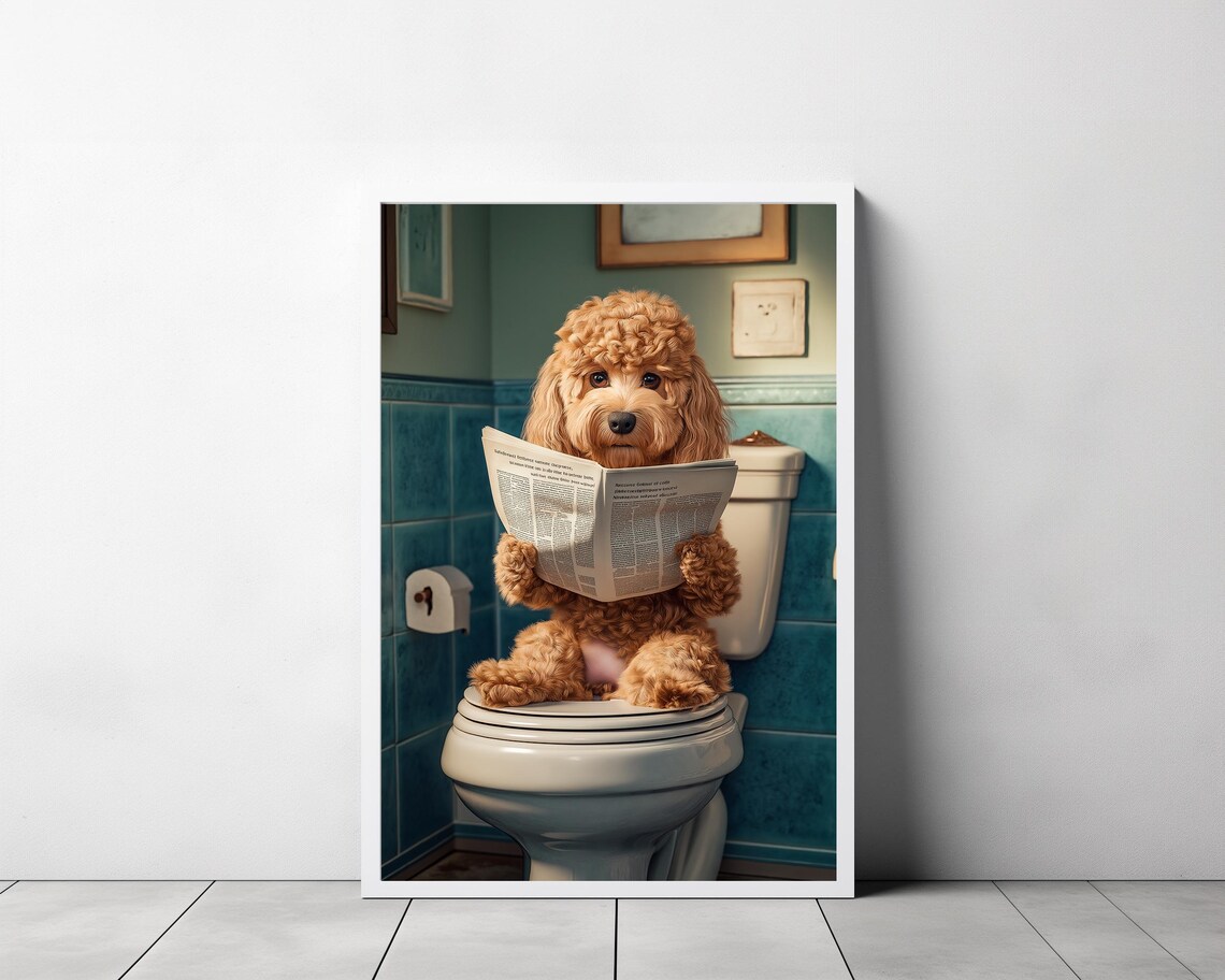 Labradoodle Auf Toilette Und Liest Zeitung Badezimmer Bild Badezimmer Deko Labradoodle Geschenk Funny Picture Einrichtung Ideen Badezimmer - Image 3