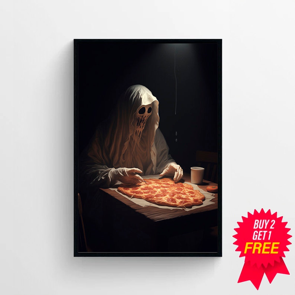 Ghost Eating Pepperoni Pizza Spooky Dark Gothic Halloween Poster - Image 4