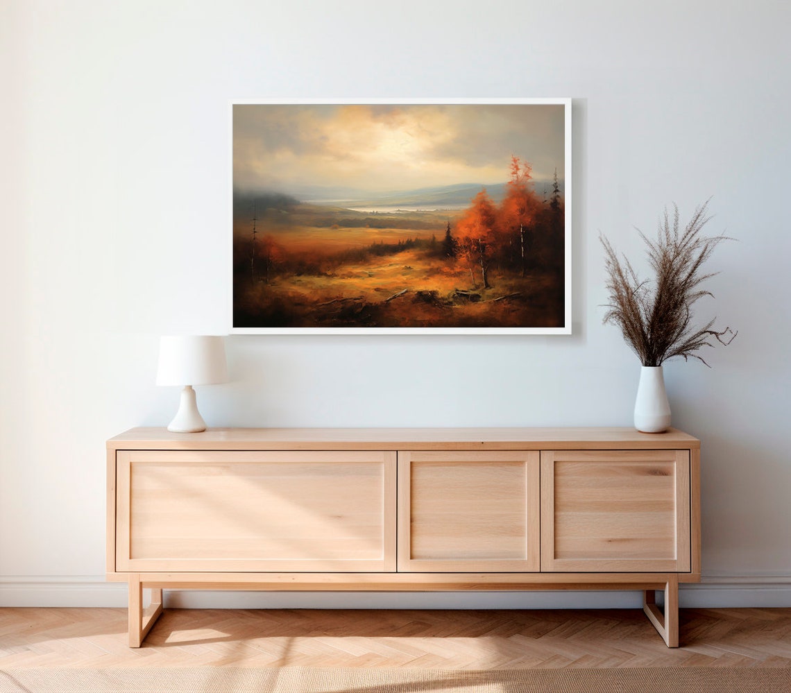 Rustic Fall Landscape Print Vintage Autumn Moody Countryside Painting Farmhouse Decor Fall Wall Print Autumn Earth Tone - Image 2