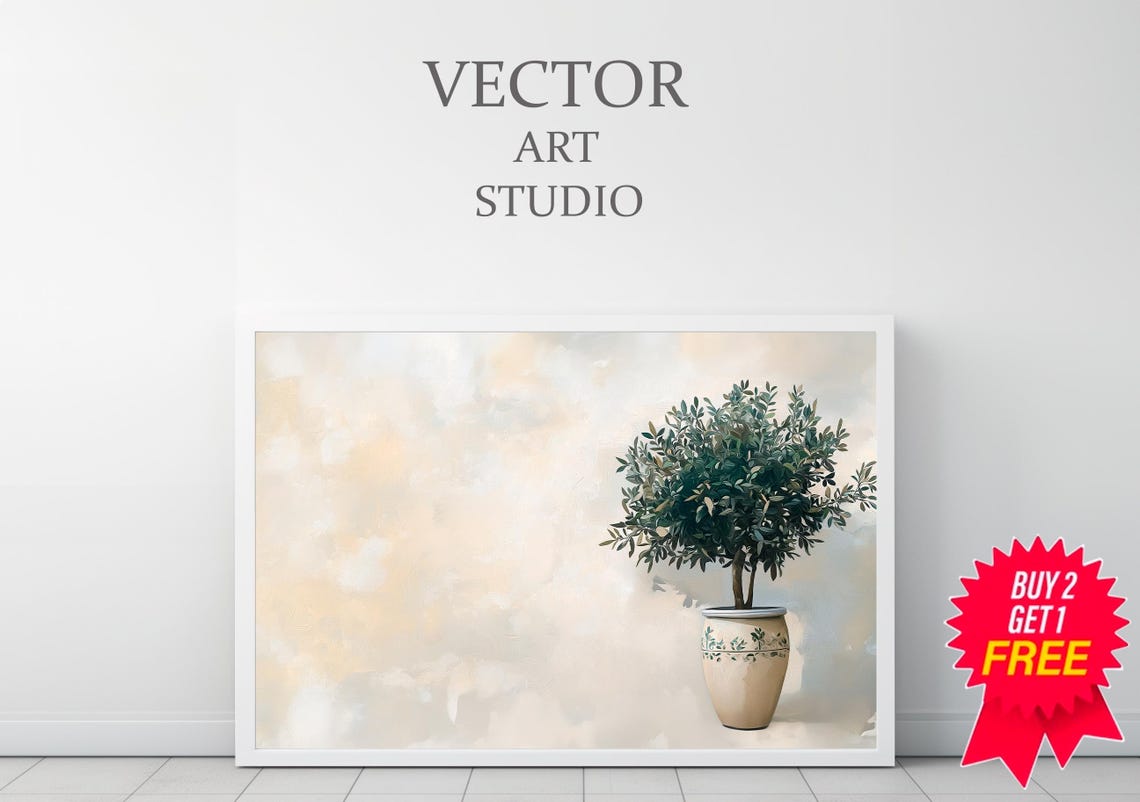 Olive Tree Painting Tv Art Pottery Still Life Painting Neutral Modern Organic Art For Tv - Image 3