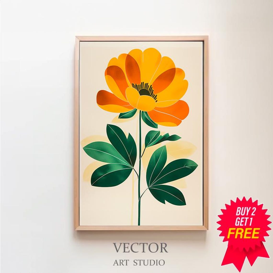 Vibrant Orange Marigold Bloom Boho Botanical Cream Art Poster