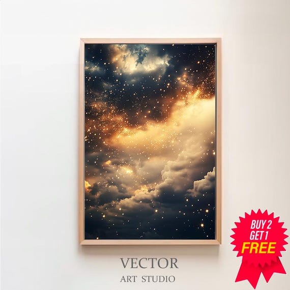 Moody Celestrial Print Dark Academia Decor Starry Night Night Sky Abstract Night Sky Star Print Gothic Print Gold Maximum Oil Painting