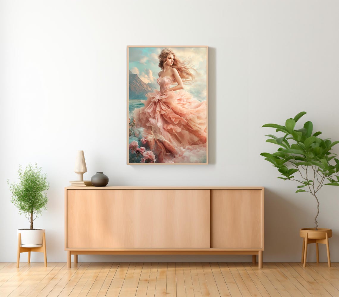 Beautiful Aphrodite Greek Goddess in Pink Gown by the Sea Art Poster - Image 2