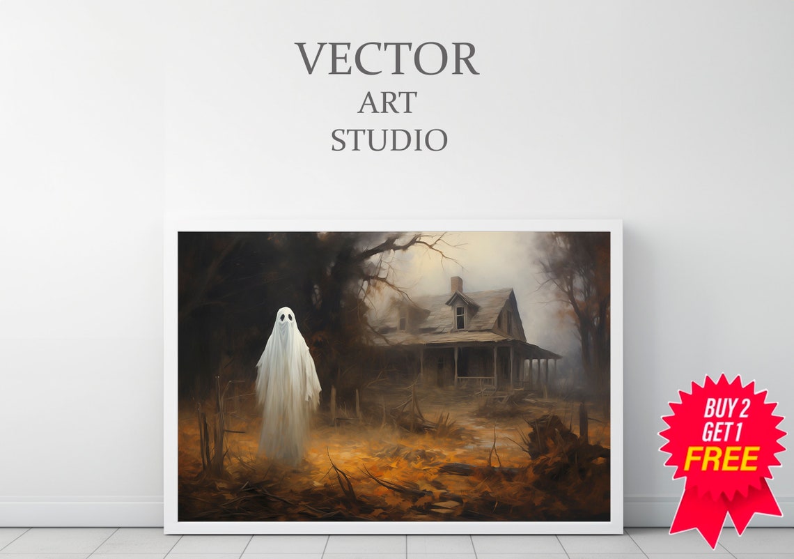 Ghost Before Old Farmhouse Misty Fall Haunted Halloween Poster - Image 3