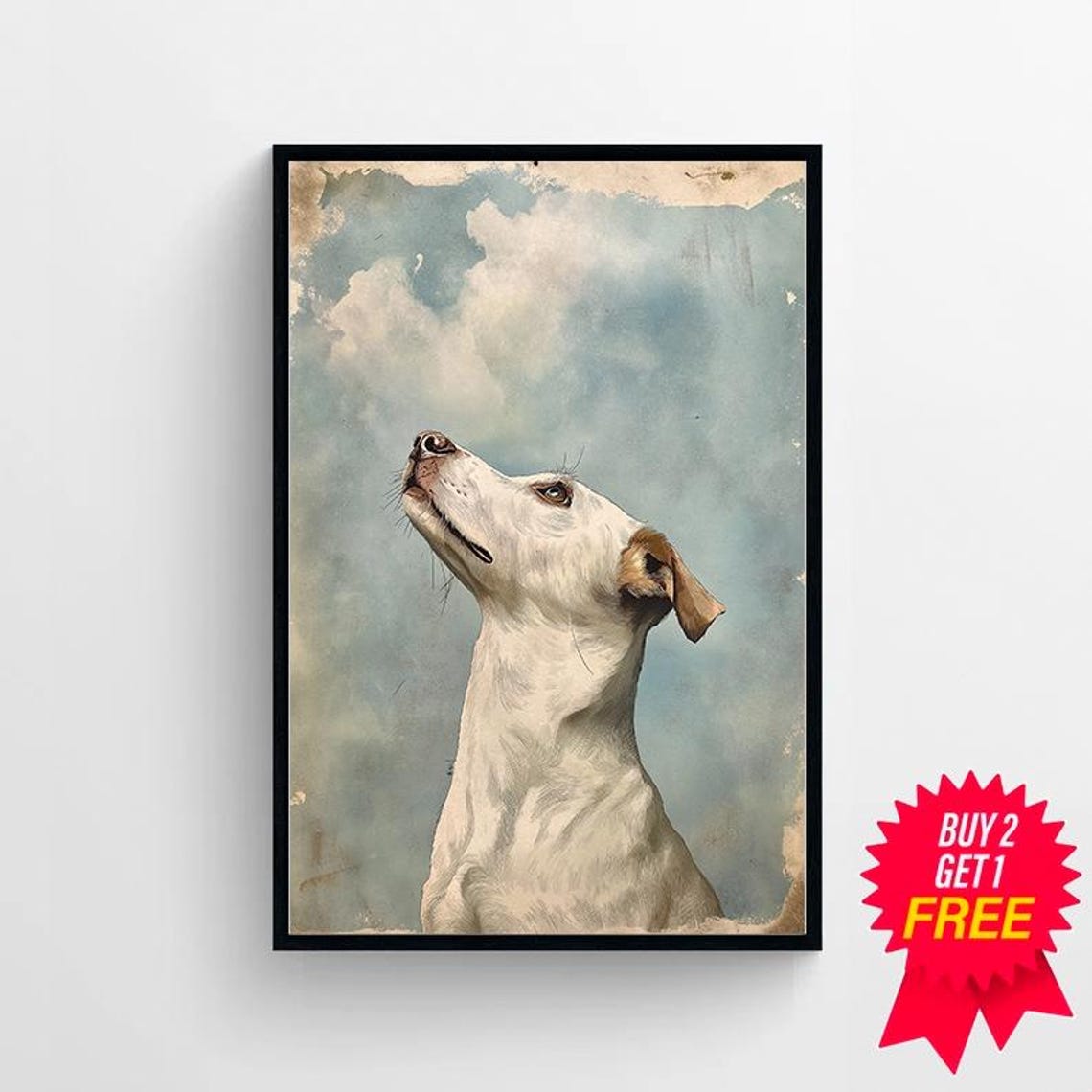 Vintage Dog Sketch 2 Of 2 Dog Wall Art Large Oil Painting Oversize Giclee Dog Painting Mid Century Modern Original Art Print - Image 4