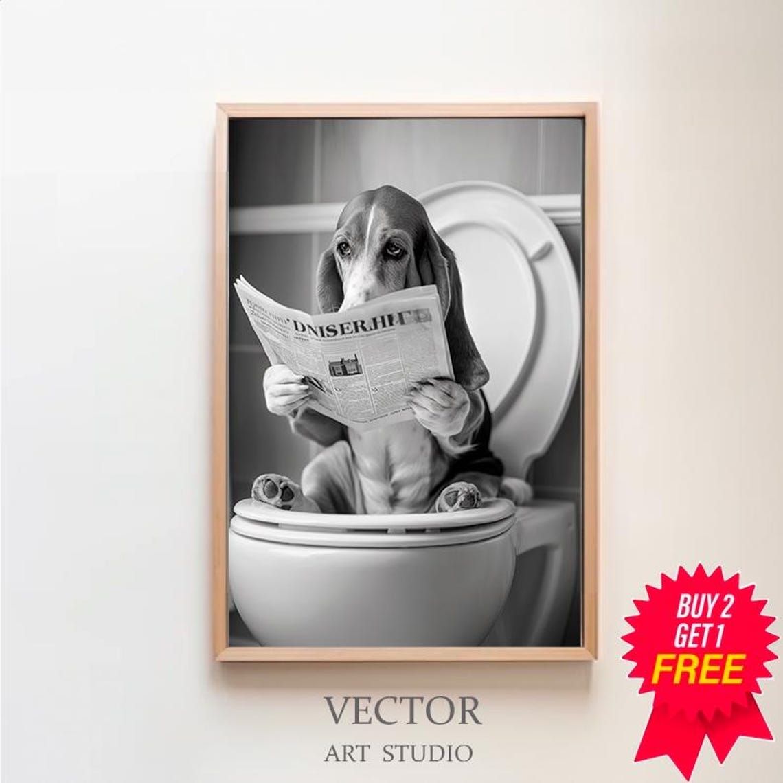 Basset Hound Wall Art Funny Bathroom Decor Basset Hound In Toilet Animal In Toilet Basset Gift Dog Art