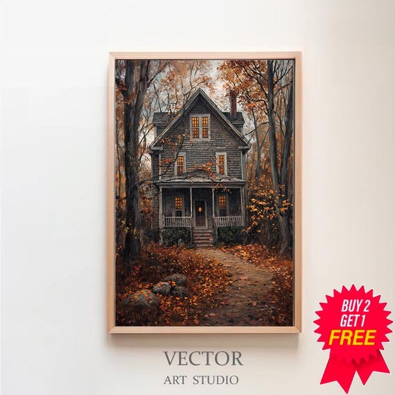 Farmhouse Wall Decor Trendy Wall Art Rustic Decor Moody Wall Art Autumn Vintage Fall Wall Art Dark Cottagecore Landscape Painting