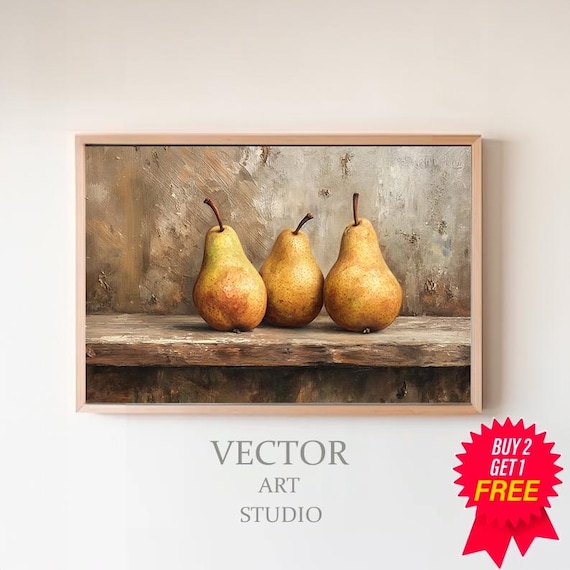 Rustic Still Life Wall Print Moody Fruit Print Kitchen Vintage Painting Fruit Still Life Painting Fruit Pears Wall Art