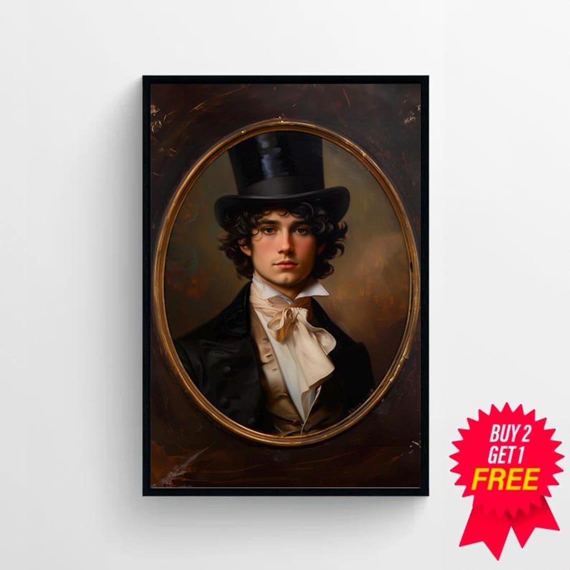 Vintage Oval Portrait of a Gentleman in a Tall Top Hat Poster - Image 4