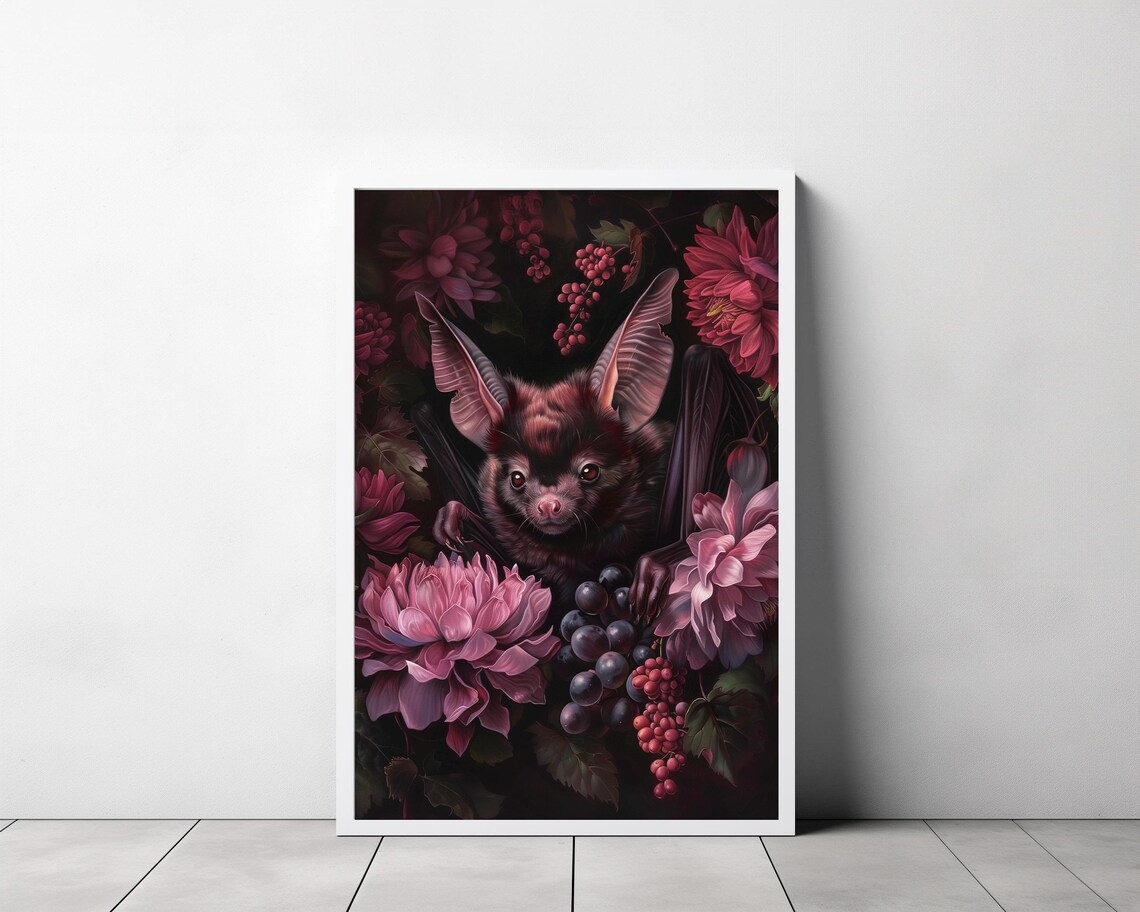 Fruit Bat Dark Cottagecore Goth, Vintage Art Print - Image 3