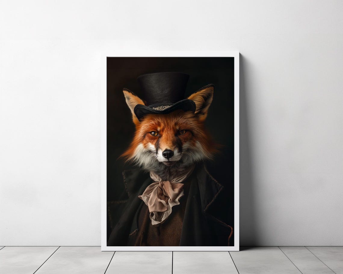 Dapper Fox In A Top Hat Victorian Gentleman Portrait Wall Art - Image 3