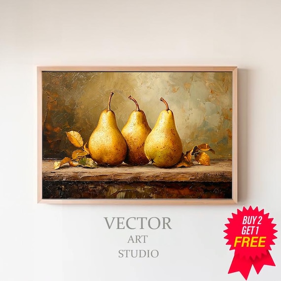 Rustic Still Life Wall Print Moody Fruit Print Kitchen Vintage Painting Fruit Still Life Painting Fruit Pears Wall Art