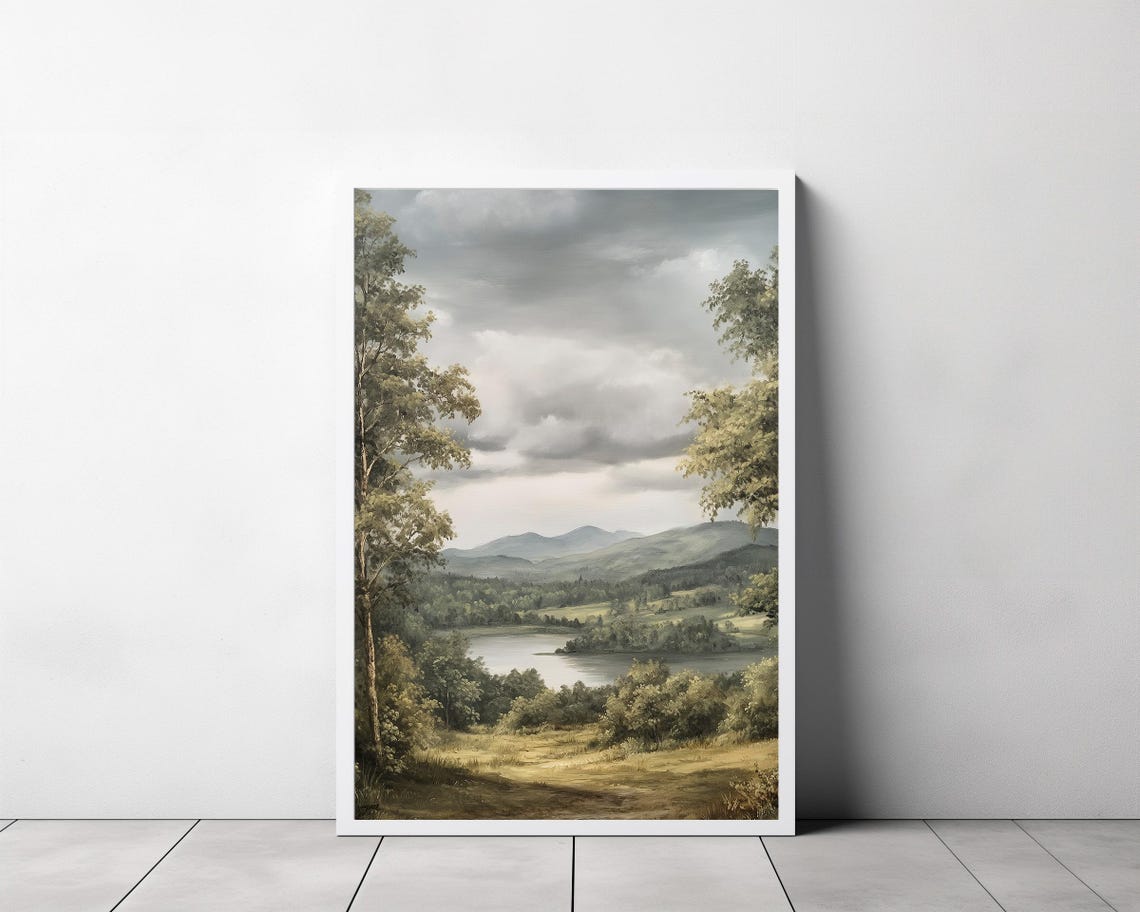Green Valley Lake With Rolling Hills Pastoral Landscape Poster - Image 3