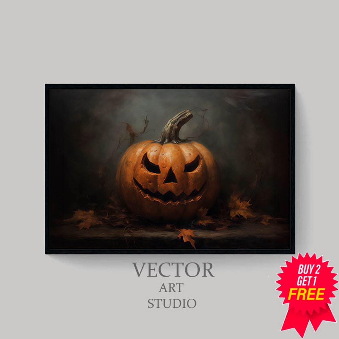 Sinister Grinning Jack O Lantern Dark Moody Halloween Art Poster - Image 4