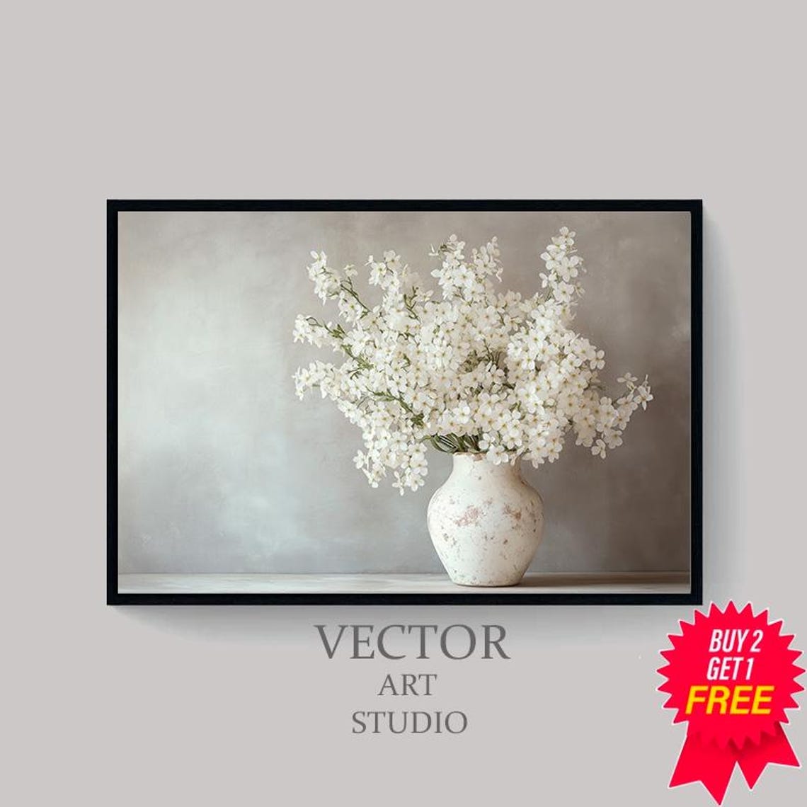 Abundant White Blossoms In Weathered White Ceramic Vase Poster - Image 4