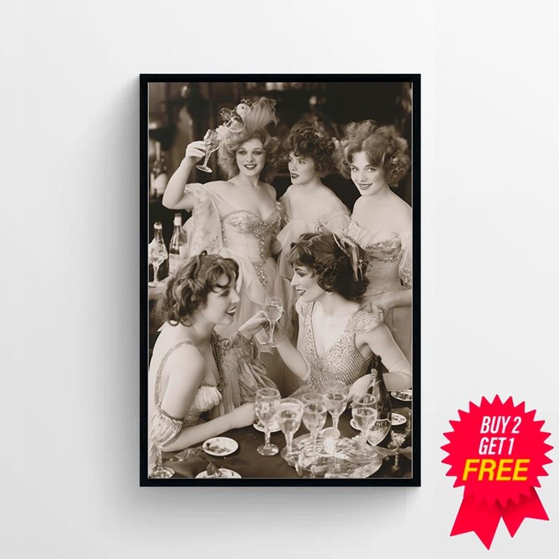 Vintage 1920s Flapper Women Drinking Wine at a Party Photo Poster - Image 4