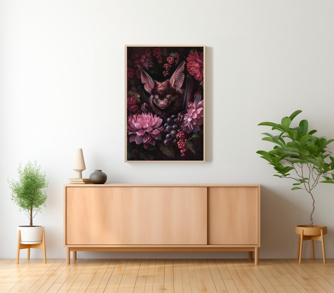 Fruit Bat Dark Cottagecore Goth, Vintage Art Print - Image 2