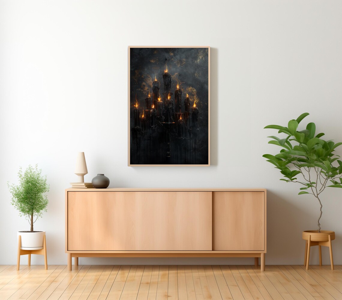 Black Dripping Candles with Glowing Flames Moody Dark Academia Poster - Image 2