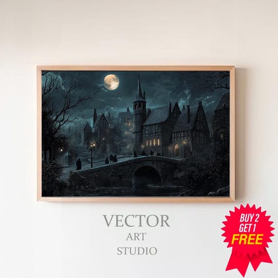 Antique Dark Academia Artwork Gothic Painting Witchy Art Draculas Castle Wall Art Gift For Vampire Fans Fantasy Horror Painting