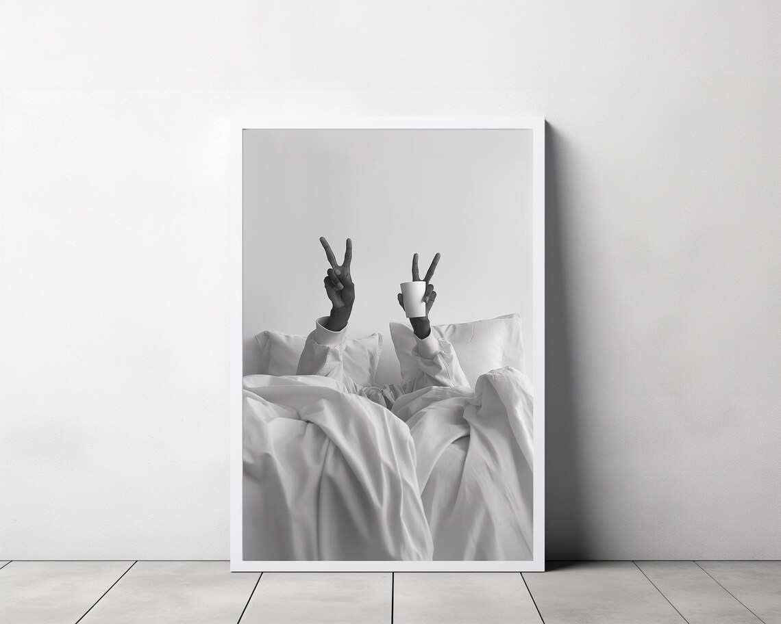 Woman Drinking Coffee In Bed Print Feminist Poster Black And White Coffee Shop Decor Dining Room Art Kitchen Wall Art - Image 3