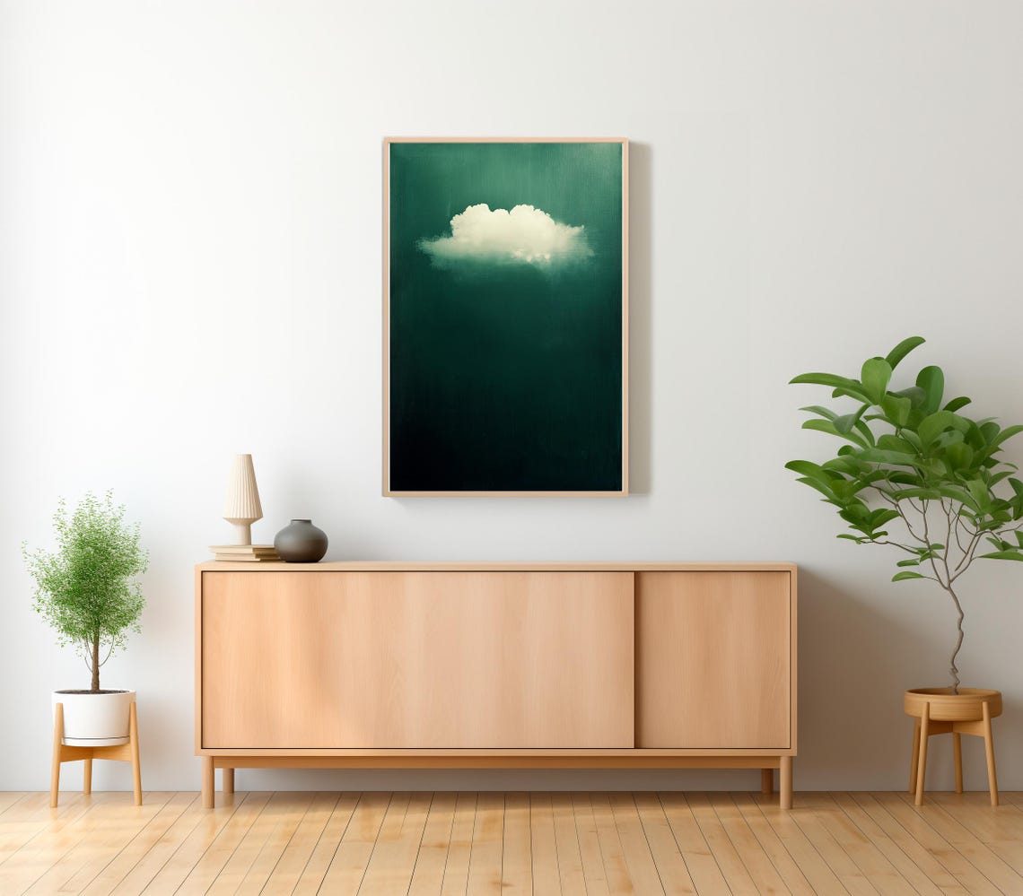 Emerald Green Cloud Wall Art Cloud Art Minimalist Wall Decor Cloud Print Moody Cloud Art Moody Art Nature Art - Image 2