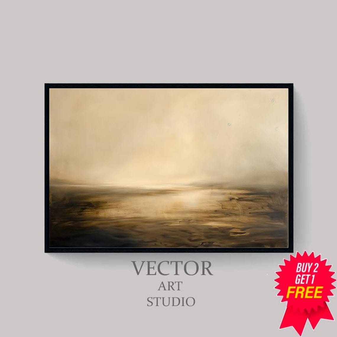 Modern Abstract Frame Tv Art Neutral Gold Landscape Painting Beige Tv Art Moody Dark Rustic Minimalist Decor - Image 4