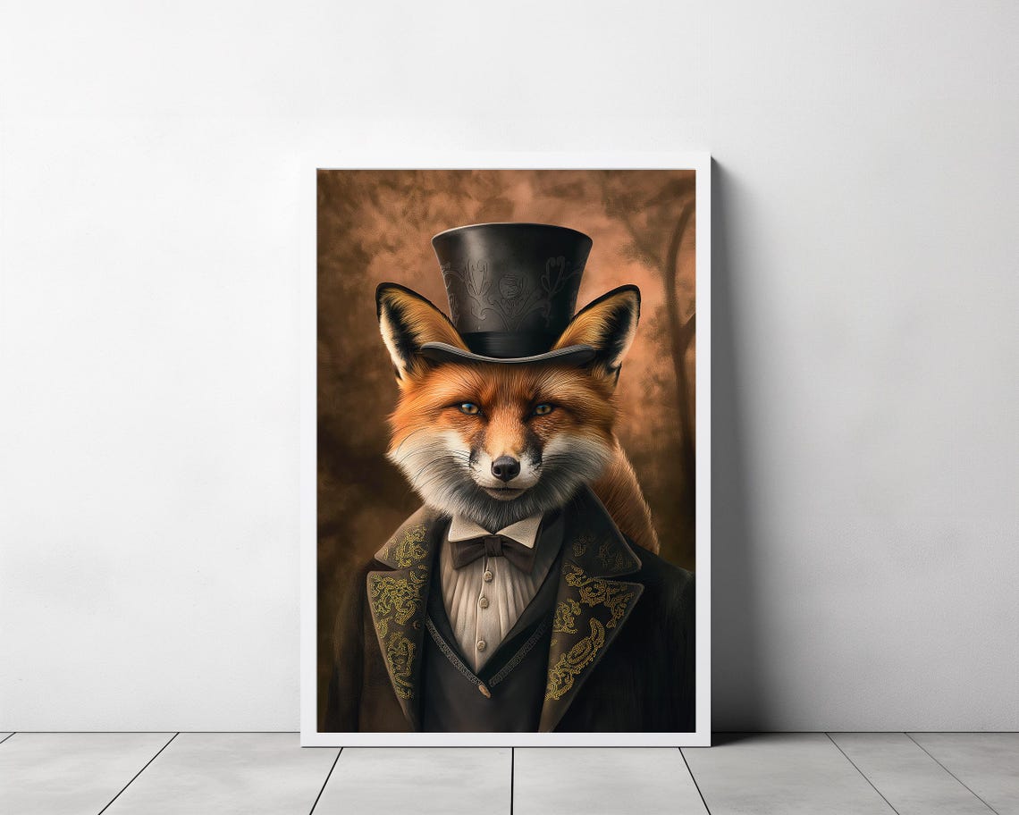Fine Gentleman Fox in Embroidered Coat Victorian Portrait Poster - Image 3