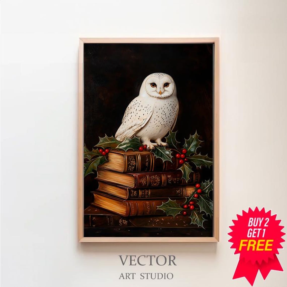 White Barn Owl Perched On Antique Books Dark Academia Holiday Poster