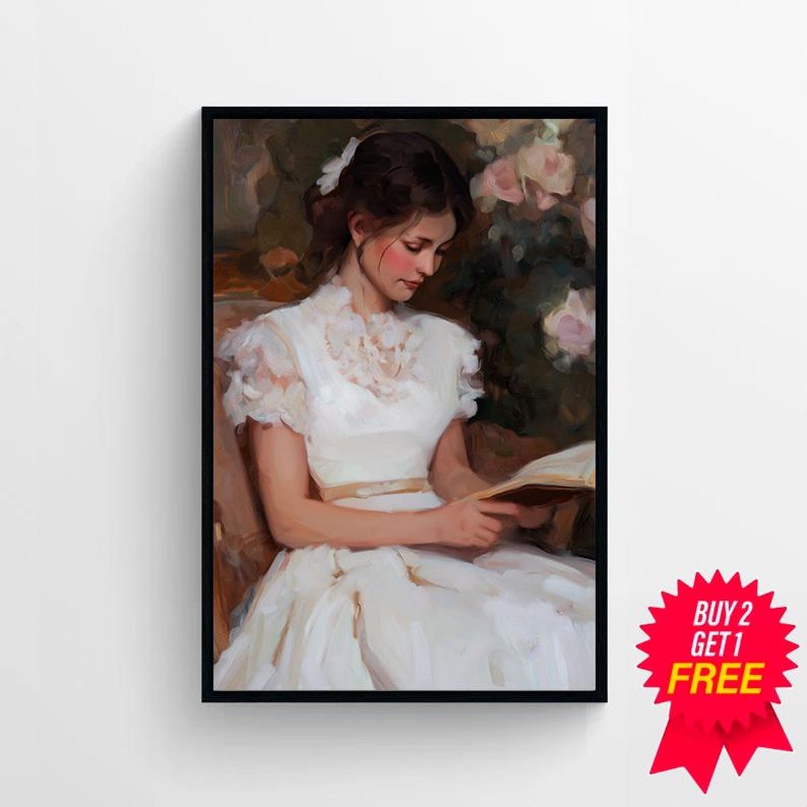 Woman Reading Impressionist Portrait in Floral Garden Poster - Image 4