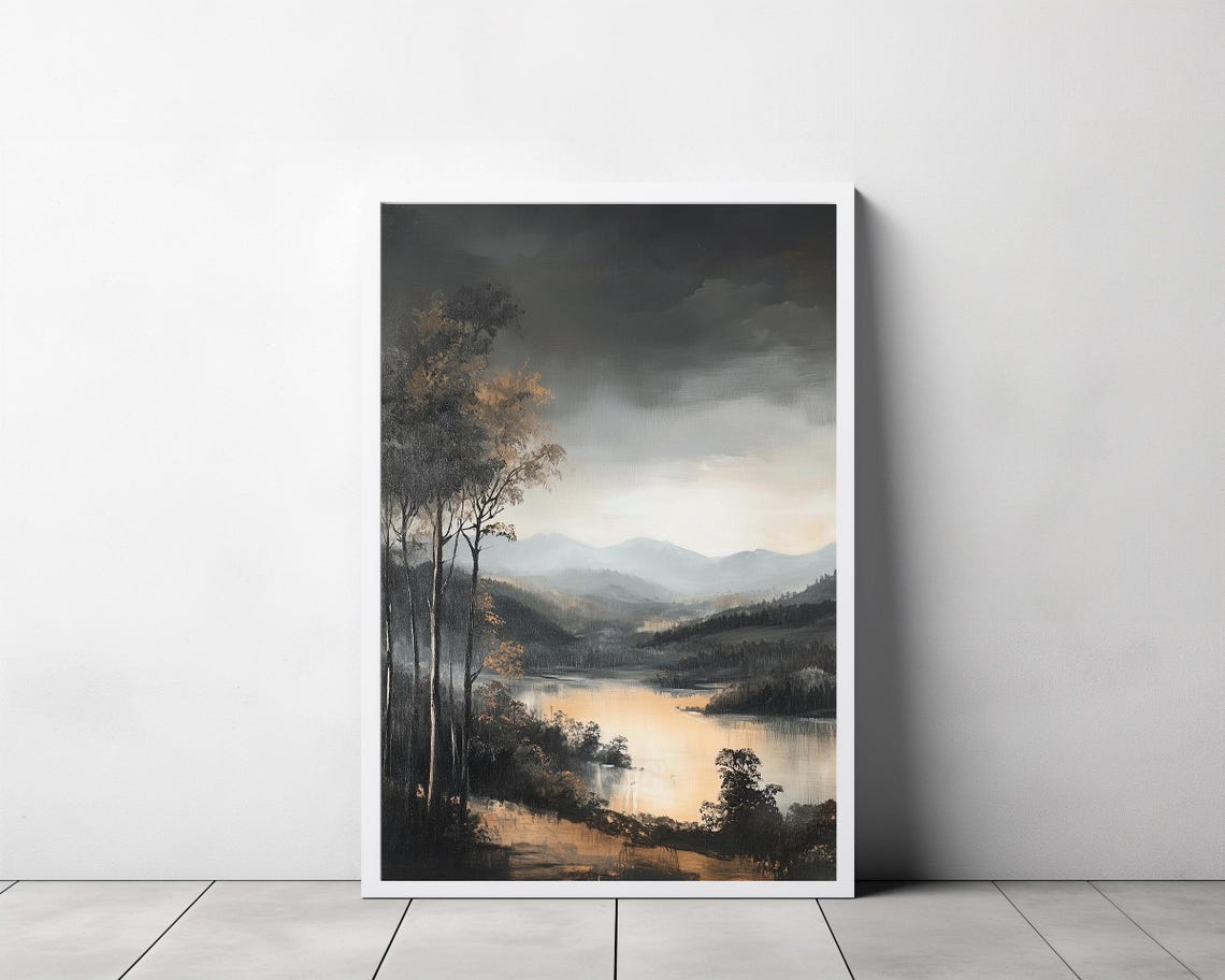 Moody Mountain Lake With Birch Trees Dramatic Landscape Poster - Image 3
