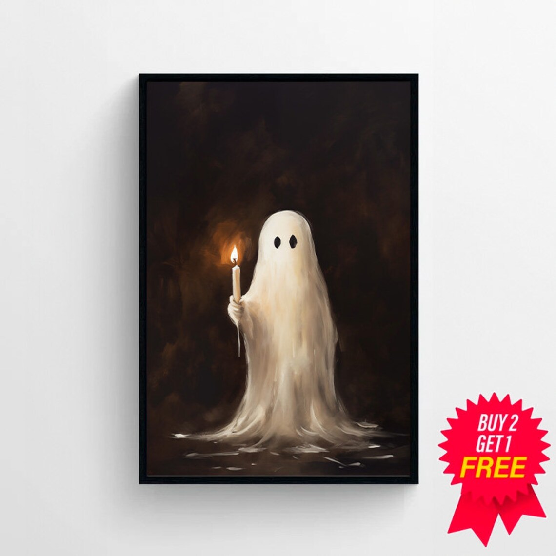 Haunting Ghost Holding Candle in Darkness Warm Glow Halloween Art Poster - Image 4